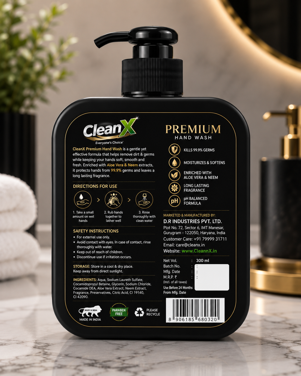 CleanX Premium Hand Wash | Aloe Vera & Neem | Moisturizing |300ml