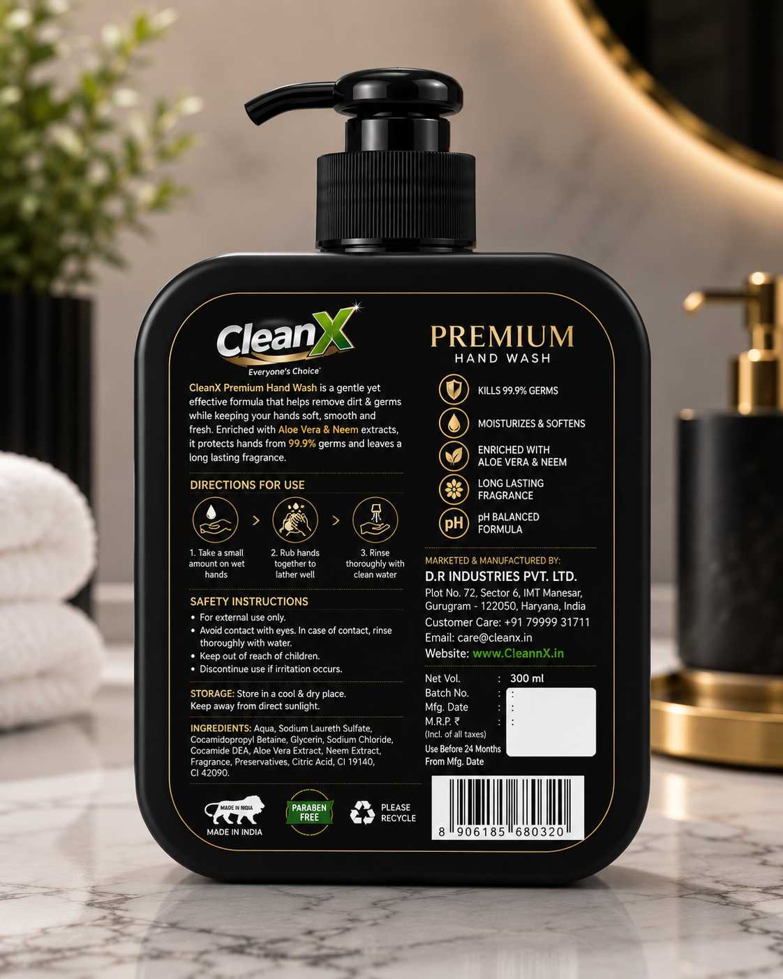 CleanX Premium Hand Wash | Aloe Vera & Neem | Moisturizing |300ml
