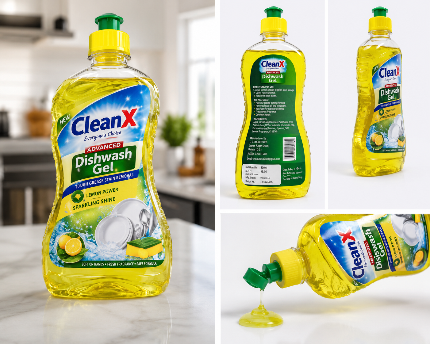 CleanX Advanced Dishwash Gel | Lemon Fresh | Tough on Grease | 500ml
