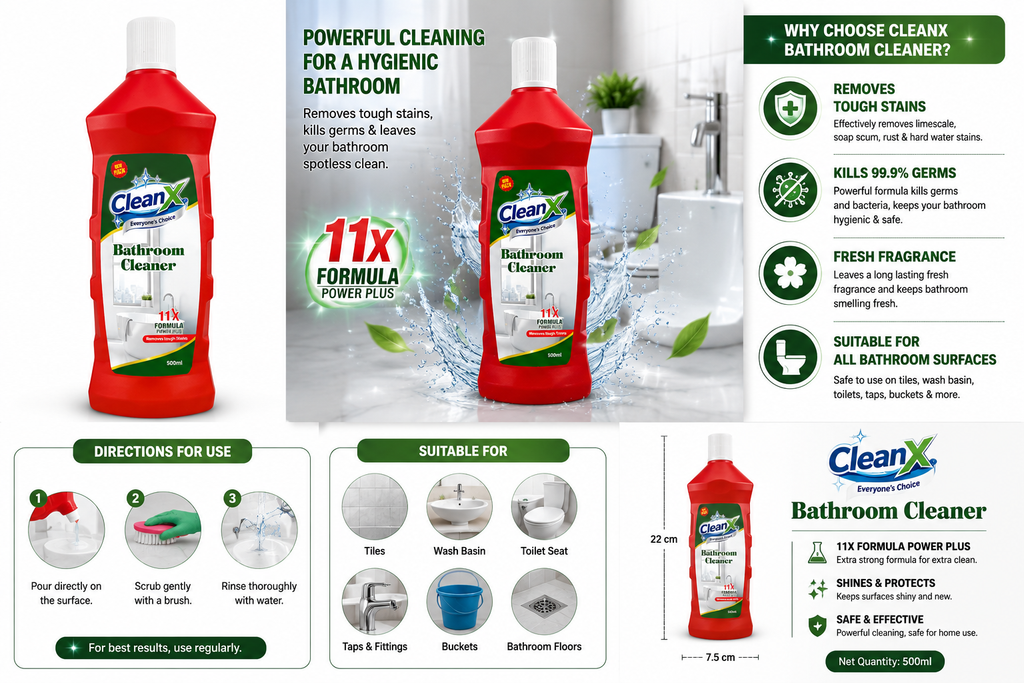 CleanX Bathroom Cleaner | Removes Tough Stains | Fresh Fragrance | 500ml