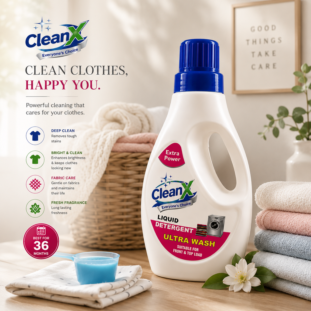 CleanX Liquid Detergent Ultra Wash | Front & Top Load Washing Machine Liquid | Deep Clean | 1L