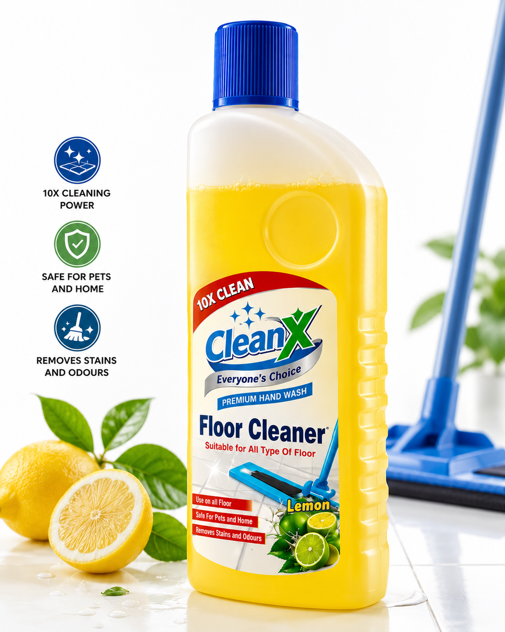CleanX Floor Cleaner Liquid – Lemon Fragrance | Removes Stains & Odours | Safe for Home | 500ml