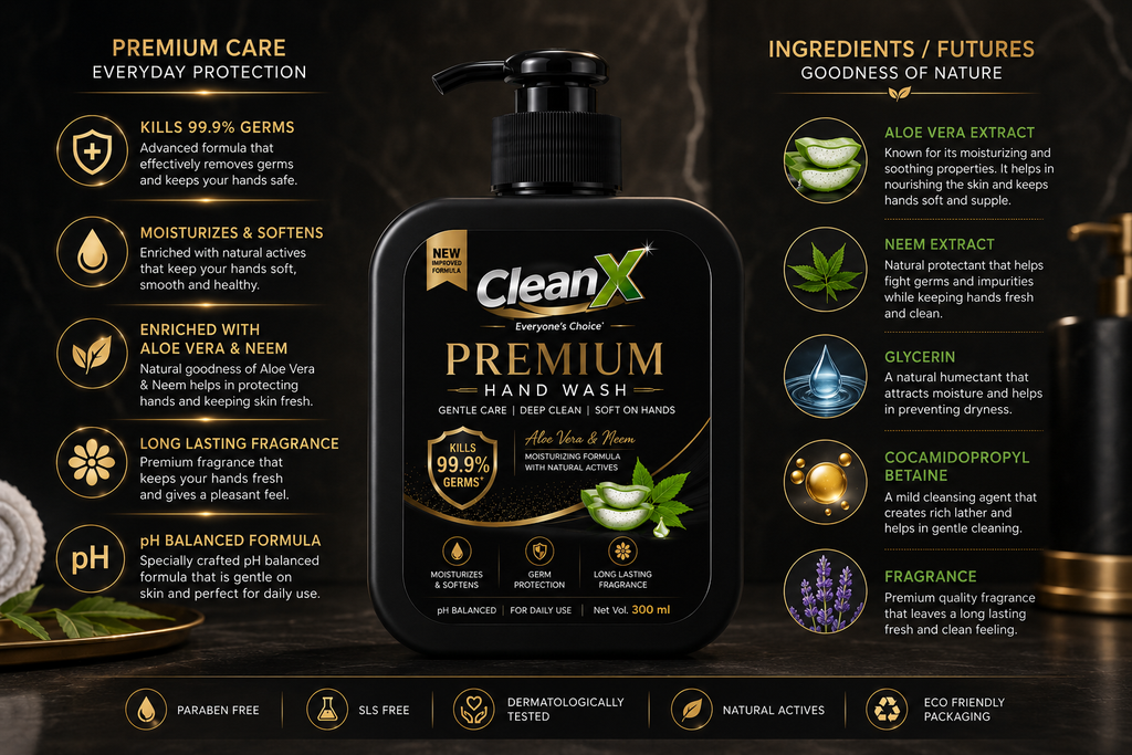 CleanX Premium Hand Wash | Aloe Vera & Neem | Moisturizing |300ml
