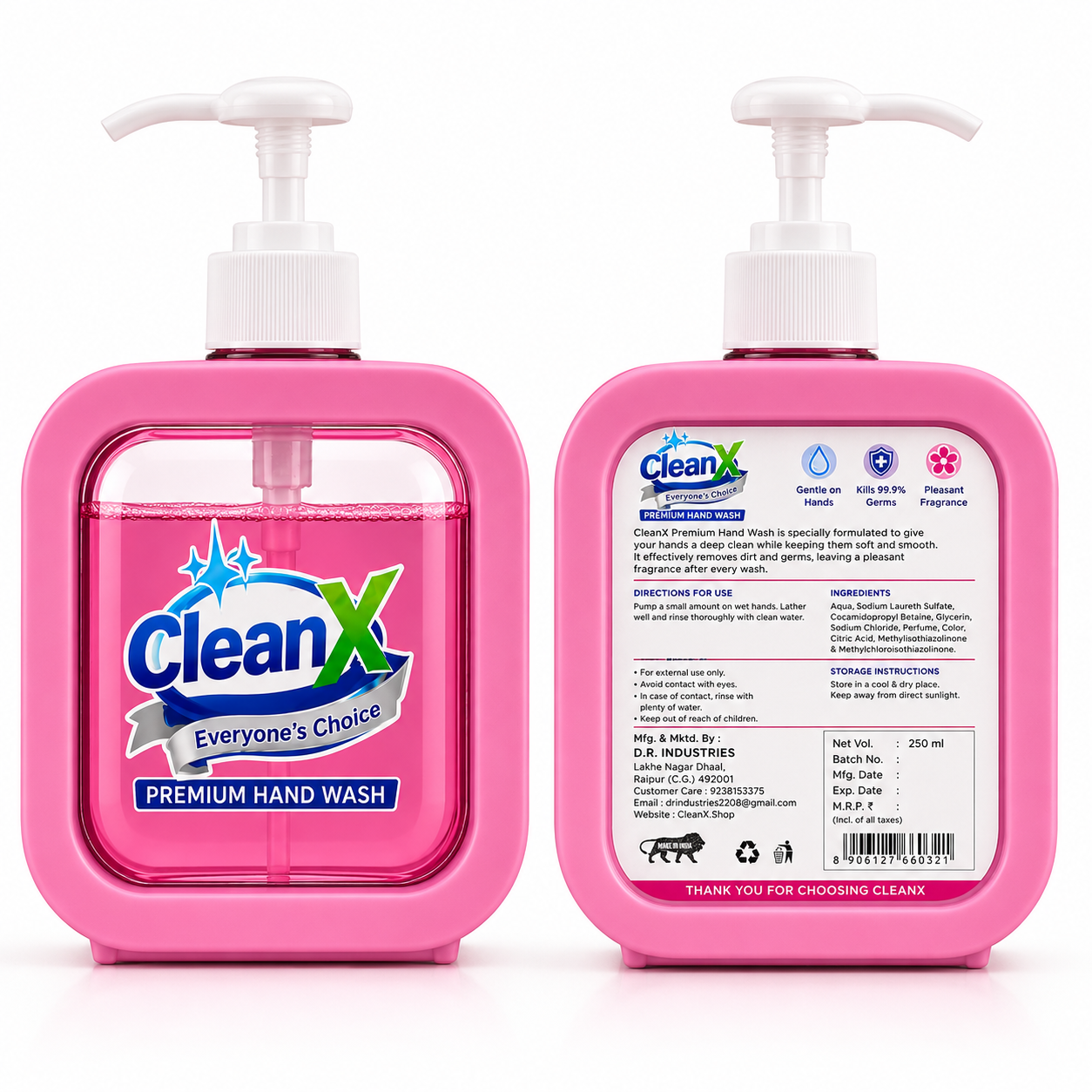 CleanX Premium Hand Wash – Pink Blossom (250ml)