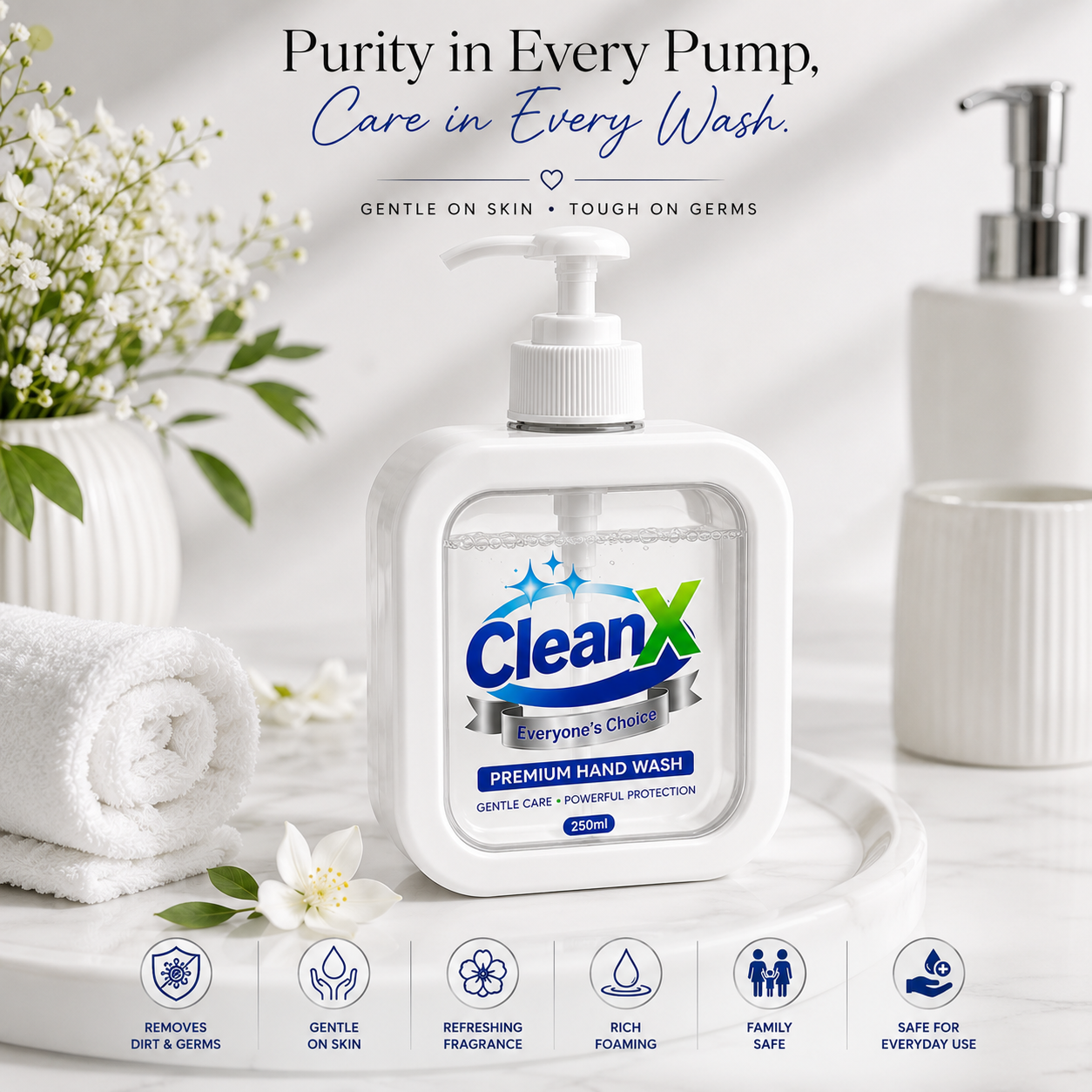 CleanX Premium Hand Wash – Pure White Care (250ml)