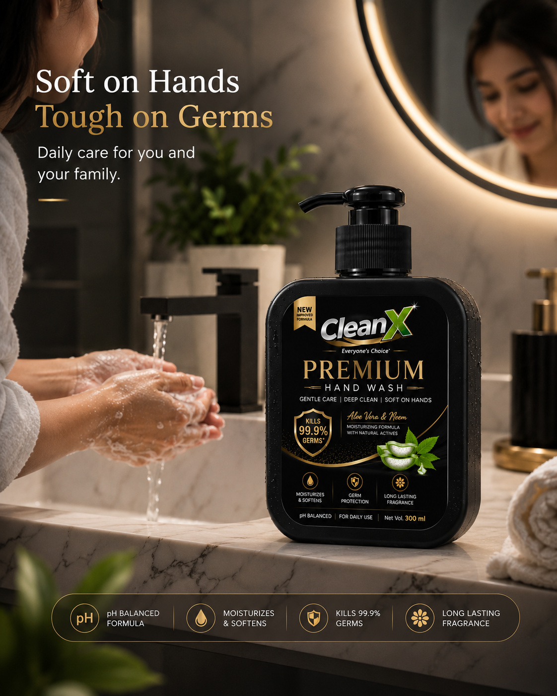 CleanX Premium Hand Wash | Aloe Vera & Neem | Moisturizing |300ml