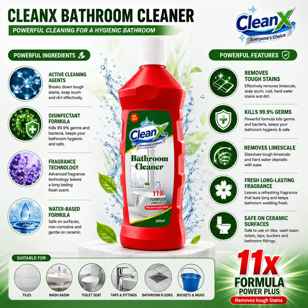 CleanX Bathroom Cleaner | Removes Tough Stains | Fresh Fragrance | 500ml